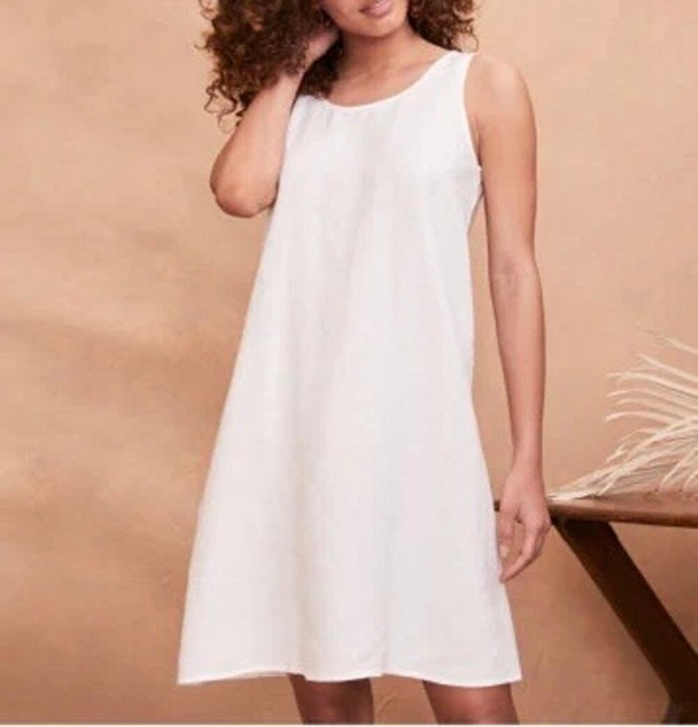Garnet Hill EILEEN FISHER White Organic-Linen Scoop-Neck Dress Size 6